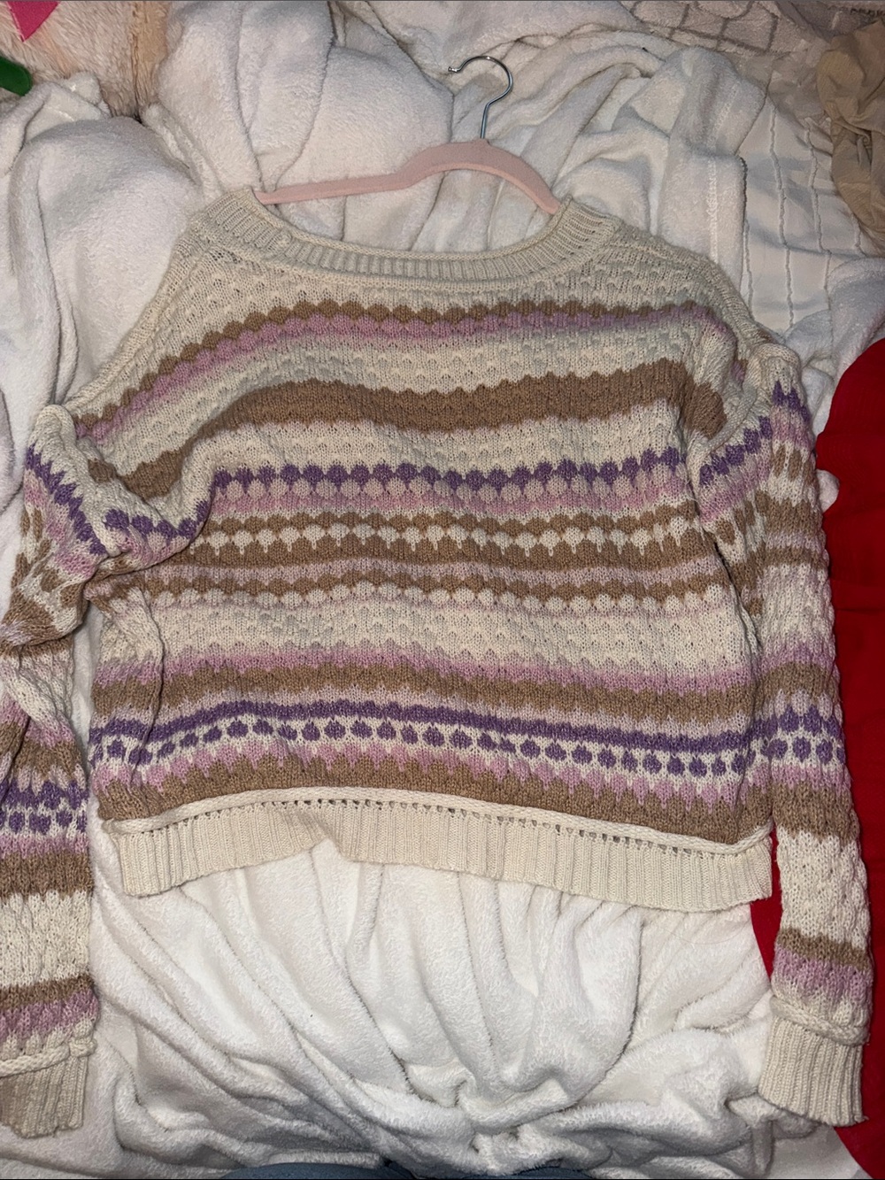 Cloud Chaser Cream Sweater with Pink, Brown & Purple Stripes